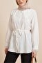 Baby Collar Scalloped Waist Tie Modal Tunic -Ecru - 4