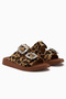 Esila Genuine Leather Leopard Stone Women's Slippers - 4