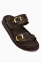 Matea Genuine Leather Brown Double-Strapped Women's Slippers