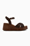 Nooria Genuine Leather Brown Cross-Strapped Wedge Heeled Women's Sandals - 2