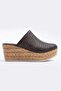 Women's Genuine Leather Closed Toe Wedge Heel Slippers - Brown - 3