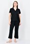 Women 2 Pcs Embroidered Short Sleeve Top And Pajama Set, Black