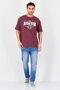 Men Crew Neck Graphic Print Short Sleeve T-Shirt, Burgundy - 4