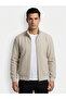 Men's Beige Textured Bomber Jacket - Seasonal Coat with Stand Collar and Zipper - 2