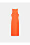 90255 Accessory Detailed Slit Knitwear Dress-Orange - 6