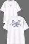 Twin Horse Design Front and Back Printed White Oversize T-Shirt
