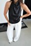 Women's Halter Neck Backless Satin Blouse - 4