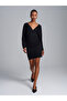 91648 V-Neck Gathered Mini Dress-Black - 4