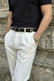 Falun Men's Genuine Black Leather Belt with Iron Silver Detail - 6