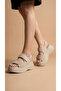 Skin High Sole Double Velcro Two-Stripe Summer Women's Wedge Heeled Sandals - 4