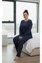Women's Plus Size Long Sleeve High Waist Ribbed Crew Neck Pocket Set