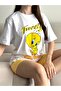 طقم بيجامة نسائي أصفر مطبوع من Tweety – ملابس منزلية مريحة من القطن - 8