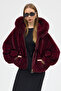Fur Hooded Coat Burgundy - 4