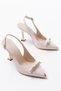 Gold Toe and Buckle Detail Women's Heel Shoes Cream Lacquered Leather 794 - 3