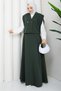 Women's Green Button Detailed Vest Blouse Skirt Triple Hijab Set Nbft007 - 2
