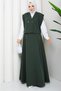 Women's Green Button Detailed Vest Blouse Skirt Triple Hijab Set Nbft007