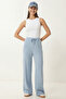 Wide Leg Knitted Sweatpants with Pockets Lub0241 Sky Blue - 3