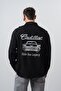 Men's Cadillac Embroidered Long Sleeve Linen Oversize Shirt Black