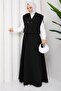 Women's Black Button Detailed Vest Blouse Skirt Triple Hijab Set Nbft007