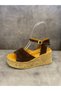 Handmade Genuine Leather Wooden Sole Looking Lightweight Casual Wedge Heel Sandals (Heel Height 7cm) - 2