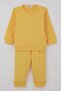Baby Boy Pajama Set with Shoulder Patches, Rib Stripes, 4 Months-1 Year, Yellow