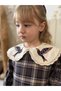 Girl's Plaid Patterned Collar Dress with Bird Embroidery Detail - 5