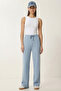Wide Leg Knitted Sweatpants with Pockets Lub0241 Sky Blue - 2