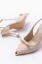 Gold Toe and Buckle Detail Women's Heel Shoes Cream Satin 794 - 4