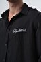 Men's Cadillac Embroidered Long Sleeve Linen Oversize Shirt Black - 5
