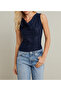 Women's Navy Blue Degaje Collar Sleeveless Blouse App1297 - 3