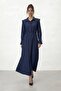Long Sleeve Midi Dress with Gathered Waist Tie Detail - 4