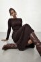 High Neck Long Sleeve Crop Blouse and Asymmetrical Midi Skirt Set - 4