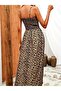 New Season Women's Rope Strap Double Breasted Collar Elastic Waist Leopard Pattern Long Single Jersey Dress - 3