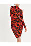 Women's Coral Half Turtleneck Gathered Dress App1203 - 2