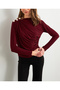 Women's Burgundy Button Detailed Gathered Blouse App1223-1 - 2