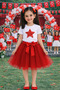 Girls' Star Patterned White T-Shirt and Red Tutu Skirt Set – Holiday Performance Set 5-13 Years