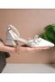 Women's Silver Bow Stone Detailed Short Heeled Evening Dress Shoes - 4