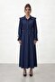 Long Sleeve Midi Dress with Gathered Waist Tie Detail - 5