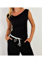Women's Black Boat Neck Blouse App1288 - 2
