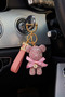 Pink Stone Teddy Bear Patterned Strap Keychain Bag Compatible Luxury Design - 2