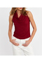 Women's Burgundy Degaje Collar Sleeveless Blouse App1226-90 - 2