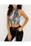 Women's Stone Half Fisherman Snake Pattern Sleeveless Short Blouse App1201 - 3
