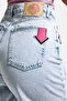 Women's Ice 4S6-3 Relax Mom Fit Emoji Embroidery Detailed Special Design Denim Shorts - 5