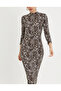 Women's Stone-Black Half Fisherman Leopard Patterned Maxi Dress App1202 - 3