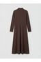 Brown Shirt Collar Flared Dress - 2