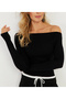 Women's Black Boat Neck Blouse App1254 - 5