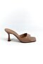 Sylvia Beige Patent Leather Heeled Square Toe Women's Slippers - 2