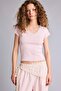 100% Cotton Fitted Lace Collar Ribbed Short Sleeve T-Shirt H1786Ax26Sp - 3
