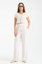 Women's Linen-Look Elastic Waist Lace-Up Comfortable Cut Summer Loose Trousers - 4