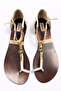 Beige Brown Leather Sole Flip-Flop Women's Sandals with Gold Chain Detail - 5